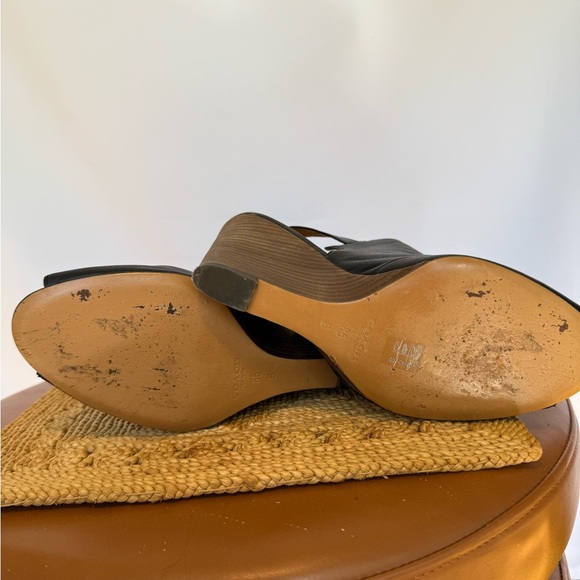 Coach Black Leather Peep Toe Slingback Wedge Sandals Size 8.5 - Picture 9 of 9